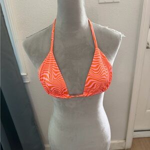 H&M Vibrant Orange Zebra Print Halter Bikini Top, Sz M